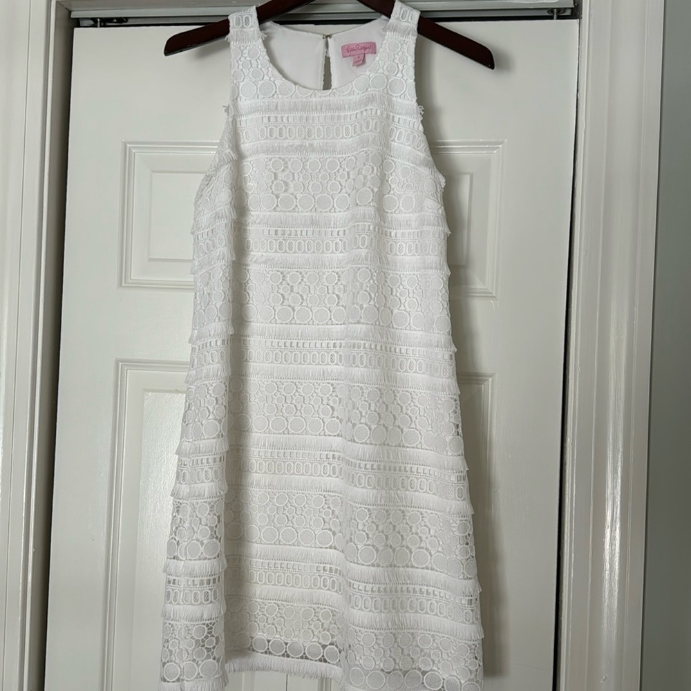 Lilly Pulitzer Anette Shift Dress Resort White Fringe Lace Mini Womens 4